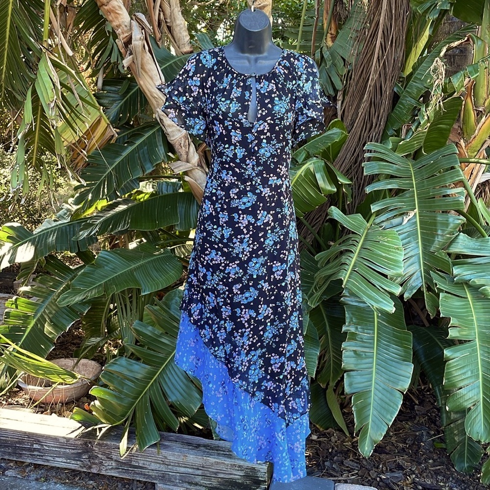 nanette Lepore, dark floral silk asymmetric dress - Picture 4 of 8